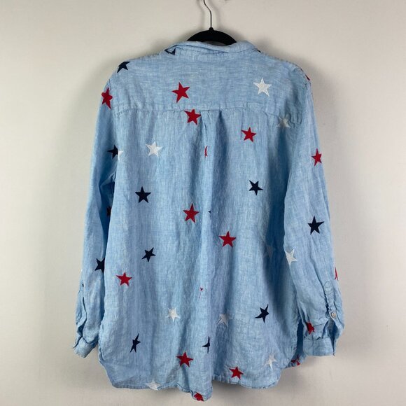 John Mark Blue Relaxed Button Down Shirt with Mandarin Collar - Picture 6 of 10